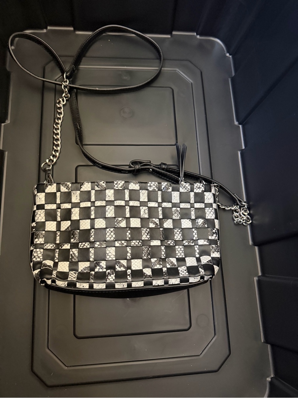 INC International Concepts Black and White Woven Crossbody Bag